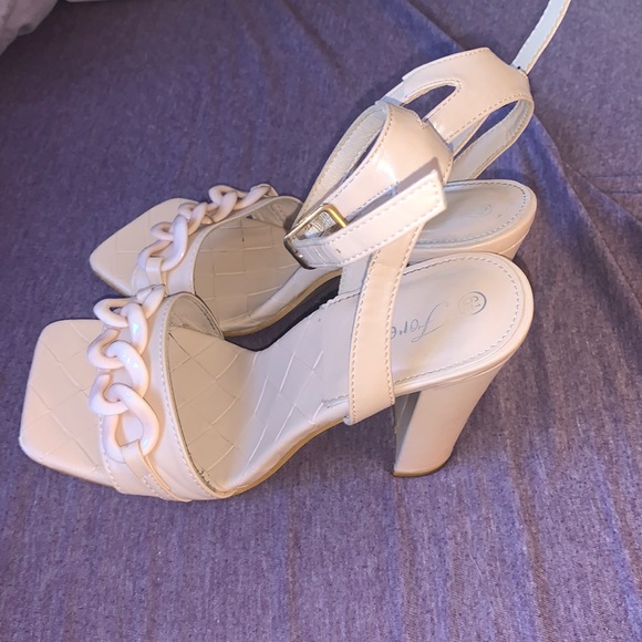 Tan Square Toed Block Heels - Picture 3 of 5